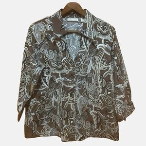 Coldwater Creed Shirt Womens 2X Brown Paisley 3/4 Slv Mature Office Business